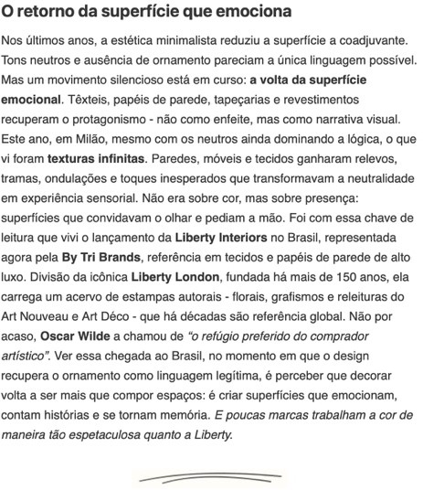 lançamento da Liberty Interiors no Brasil pela By Tri Brands